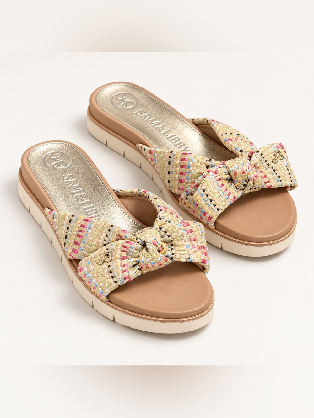 Sam & Libby Multicolor Woven Bow Slide Sandals Size 9.5 NWOB